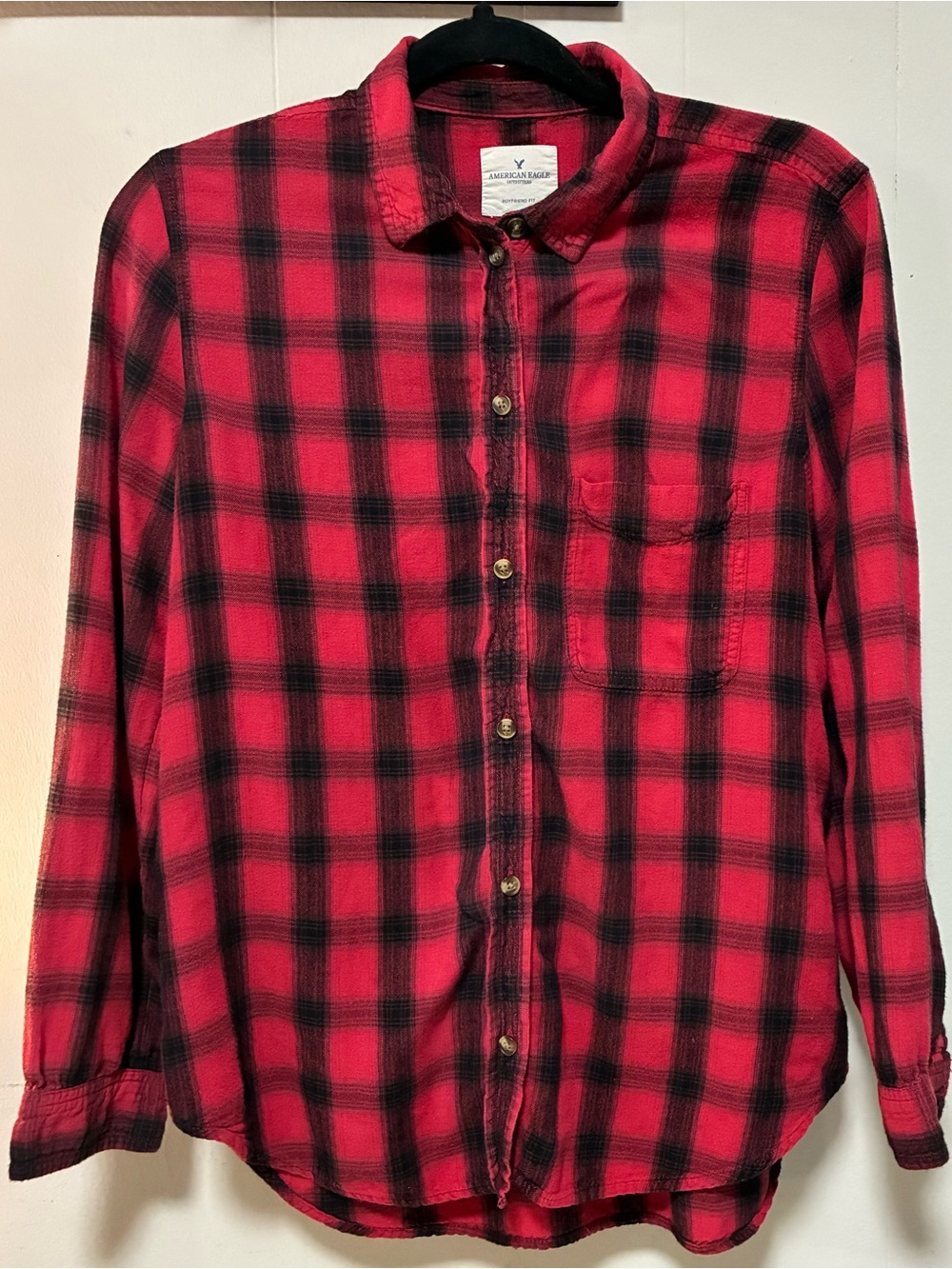 American Eagle Outfitters Red & Black Plaid Boyfriend Shirt